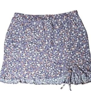 Hippie Rose Floral Mini‎ Skirt, Elastic Waist, Purple, Women's Size Large